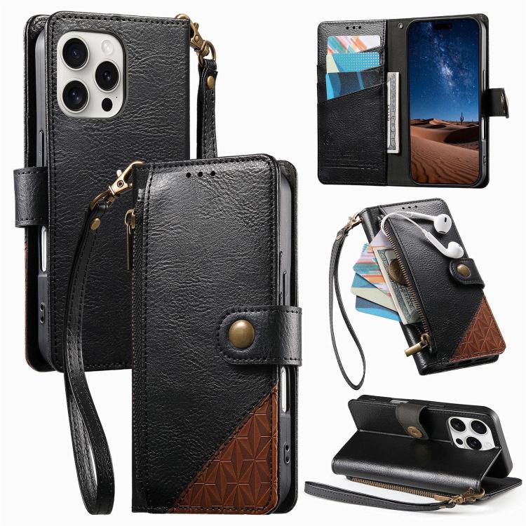 Portafoglio con cerniera e cinturino in ecopelle vegana, For iPhone 16 Pro Max, For iPhone 16 Pro, For iPhone 16 Plus, For iPhone 16