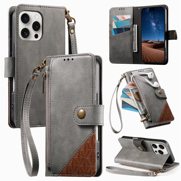 Portafoglio con cerniera e cinturino in ecopelle vegana, For iPhone 16 Pro Max, For iPhone 16 Pro, For iPhone 16 Plus, For iPhone 16