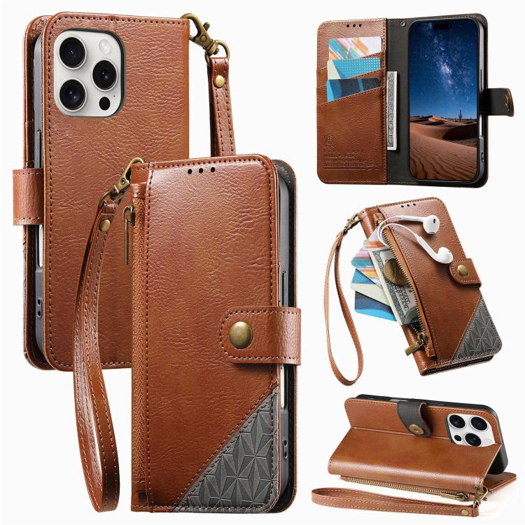 Portafoglio con cerniera e cinturino in ecopelle vegana, For iPhone 16 Pro Max, For iPhone 16 Pro, For iPhone 16 Plus, For iPhone 16