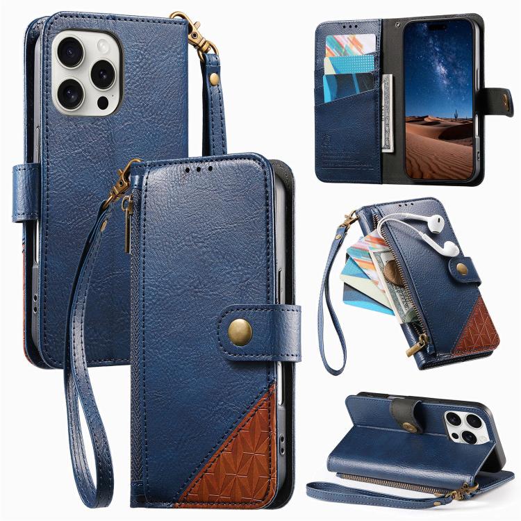 Portafoglio con cerniera e cinturino in ecopelle vegana, For iPhone 15 Pro Max, For iPhone 15 Pro, For iPhone 15 Plus, For iPhone 15