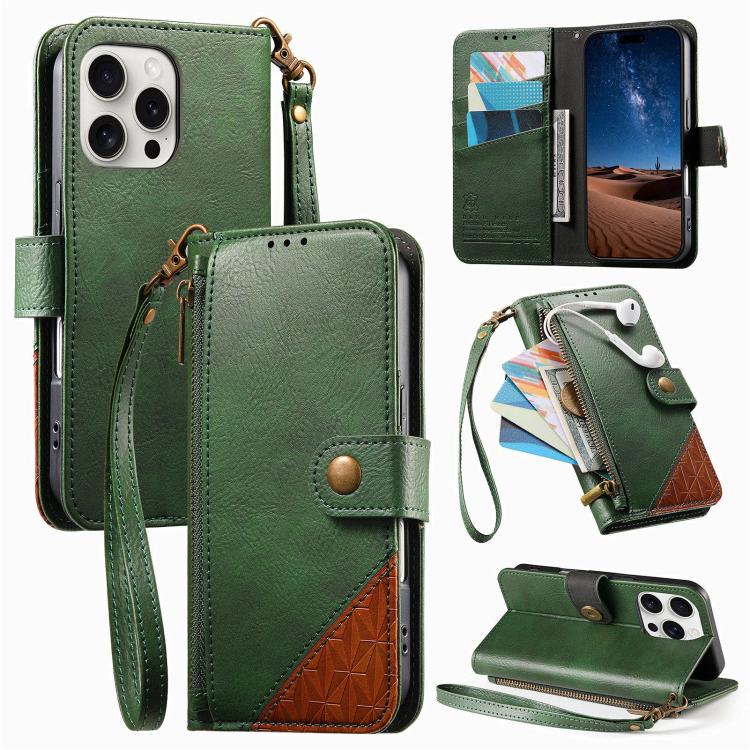 Portafoglio con cerniera e cinturino in ecopelle vegana, For iPhone 15 Pro Max, For iPhone 15 Pro, For iPhone 15 Plus, For iPhone 15