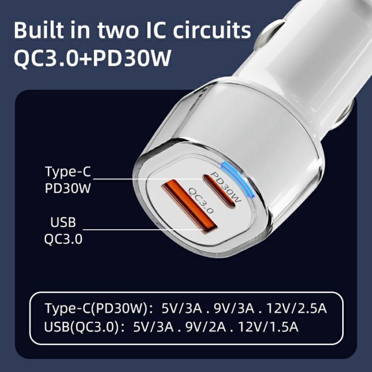 Caricabatterie auto A6 doppia porta USB e Type-C 30W