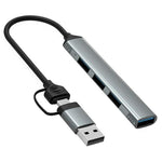 Hub portatile HC-77 in lega di alluminio con USB-C e USB-A