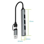Hub portatile HC-77 in lega di alluminio con USB-C e USB-A