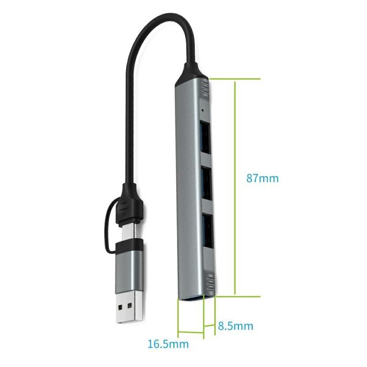 Hub portatile HC-77 in lega di alluminio con USB-C e USB-A