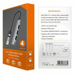 Hub portatile HC-77 in lega di alluminio con USB-C e USB-A