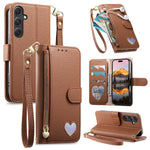 Portafoglio con cerniera a forma di cuore in pelle vegana per Samsung Galaxy A13