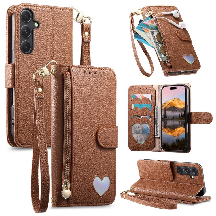 Portafoglio con cerniera a forma di cuore in pelle vegana per Samsung Galaxy A13
