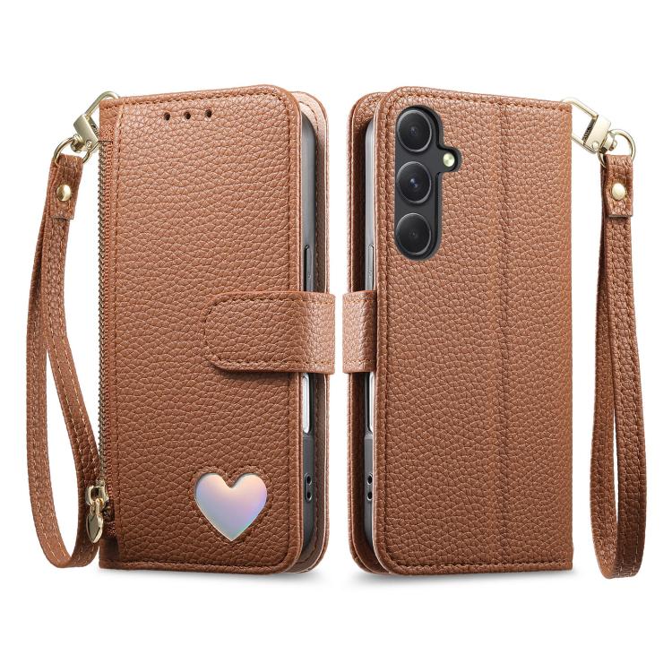 Portafoglio con cerniera a forma di cuore in pelle vegana per Samsung Galaxy A13