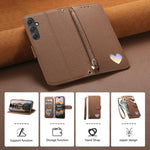 Portafoglio con cerniera a forma di cuore in pelle vegana per Samsung Galaxy A13