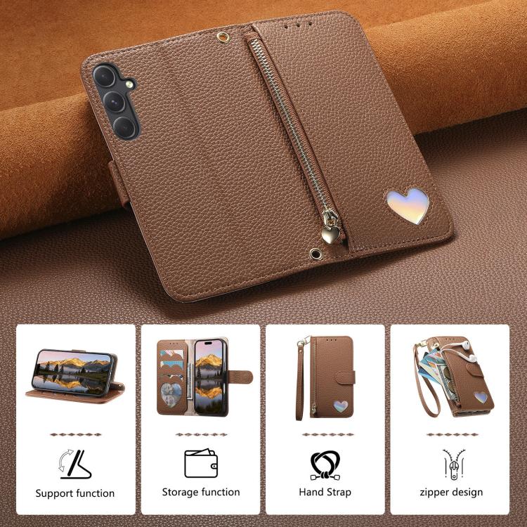 Portafoglio con cerniera a forma di cuore in pelle vegana per Samsung Galaxy A13