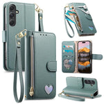 Portafoglio con cerniera a forma di cuore in pelle vegana per Samsung Galaxy A13