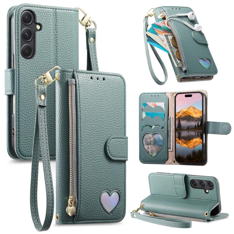 Portafoglio con cerniera a forma di cuore in pelle vegana per Samsung Galaxy A13