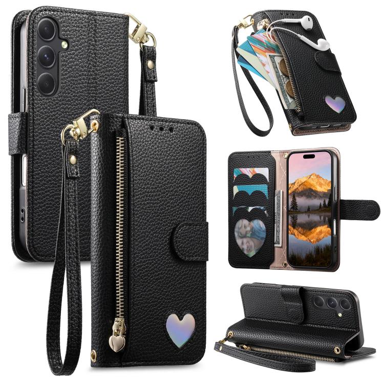 Portafoglio con cerniera a forma di cuore in pelle vegana per Samsung Galaxy A13