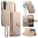 Portafoglio con cerniera a forma di cuore in pelle vegana per Samsung Galaxy A13