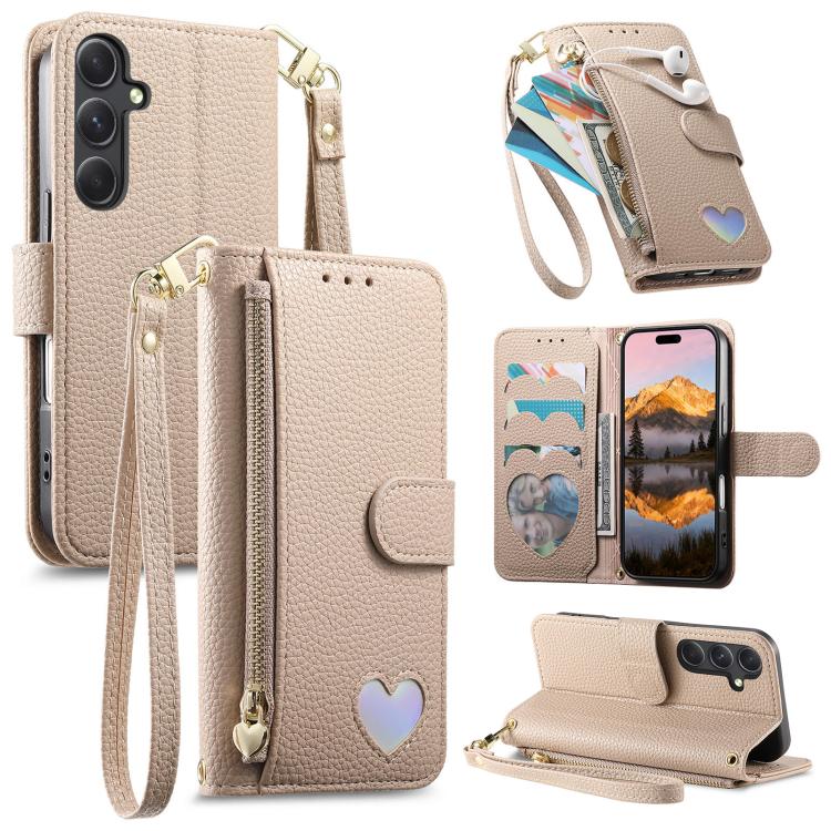 Portafoglio con cerniera a forma di cuore in pelle vegana per Samsung Galaxy A13