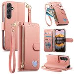 Portafoglio con cerniera a forma di cuore in pelle vegana per Samsung Galaxy A13
