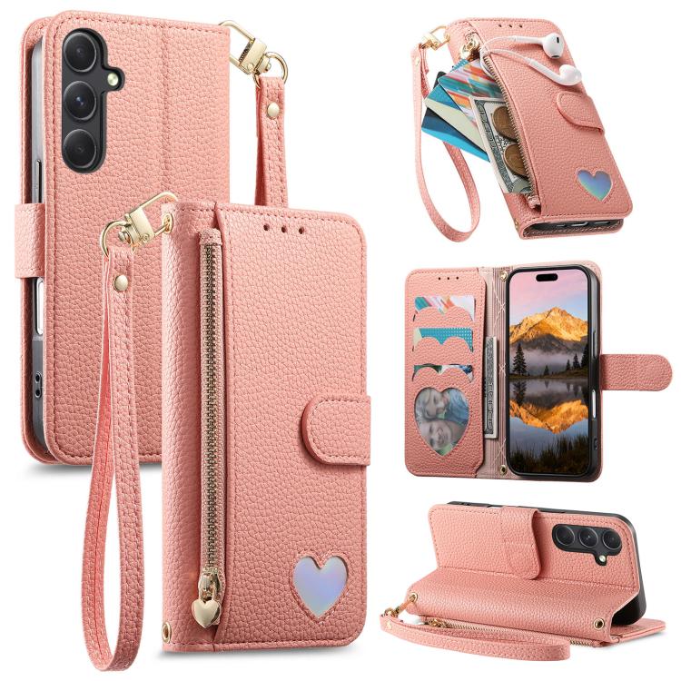 Portafoglio con cerniera a forma di cuore in pelle vegana per Samsung Galaxy A13