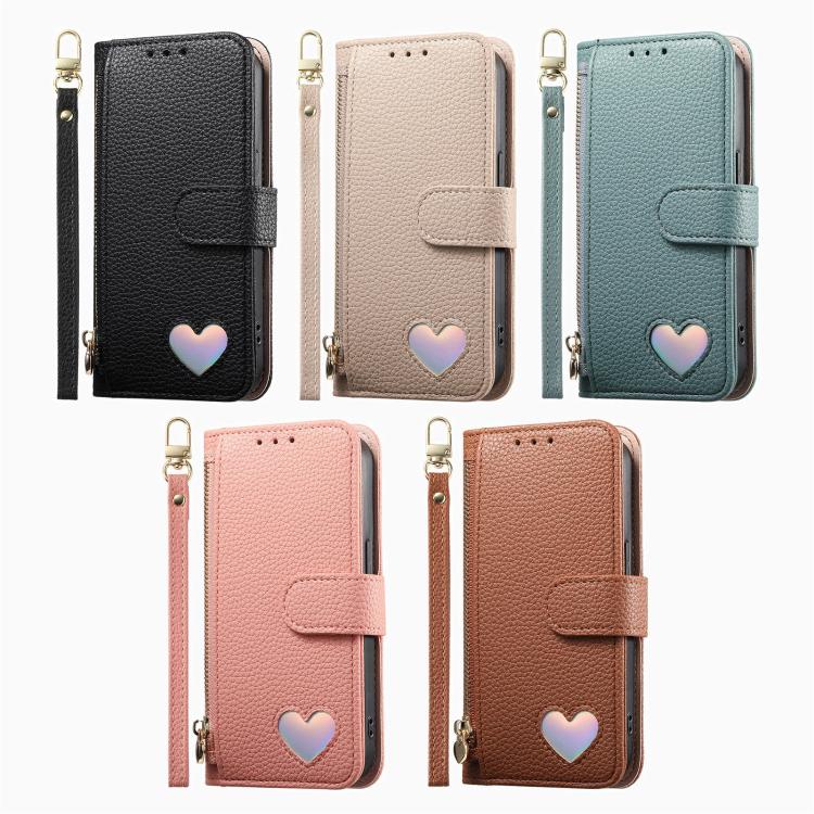 Portafoglio con cerniera a forma di cuore in pelle vegana per Samsung Galaxy