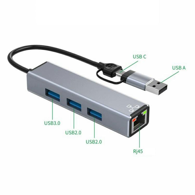 Hub USB-C e USB-A 4 in 1 con porte USB e Ethernet RJ45
