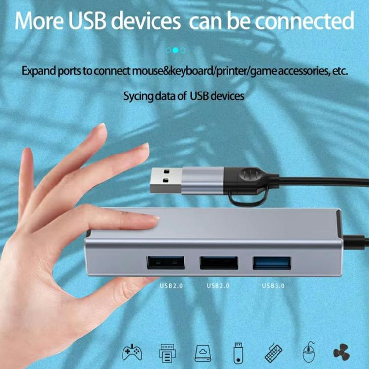 Hub USB-C e USB-A 4 in 1 con porte USB e Ethernet RJ45