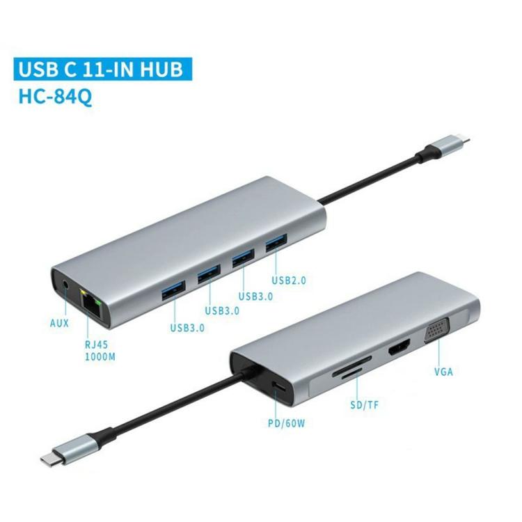 Hub USB-C 11 in 1 con VGA, HDMI, RJ45 e ricarica 60W