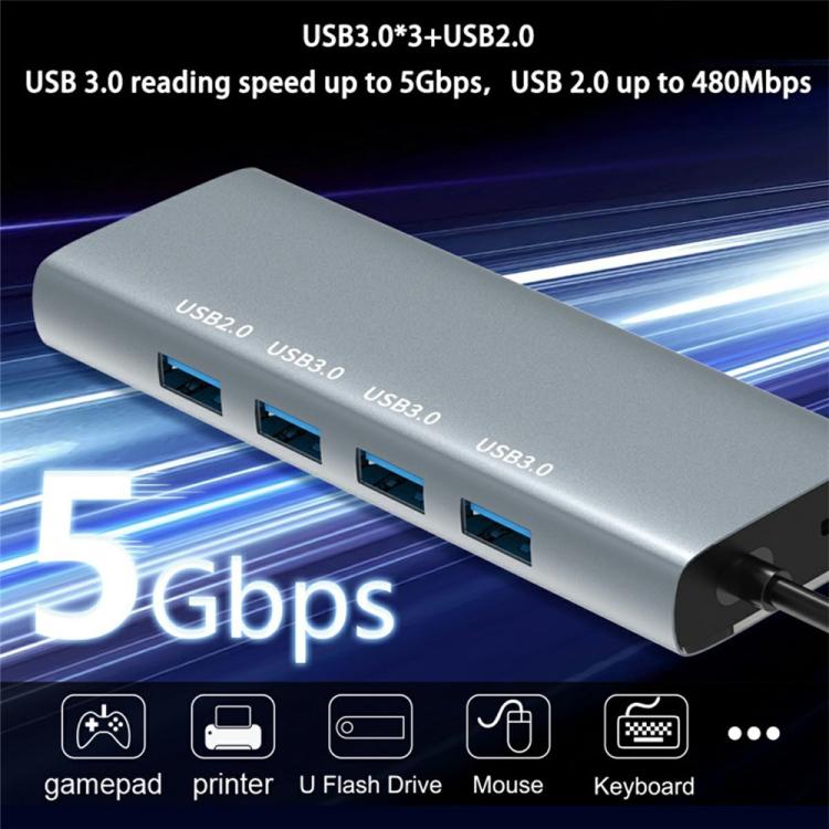 Hub USB-C 11 in 1 con VGA, HDMI, RJ45 e ricarica 60W