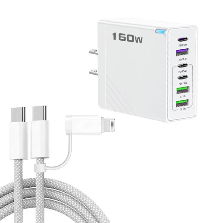 Caricabatterie rapido 160W 6 porte con cavo Type-C