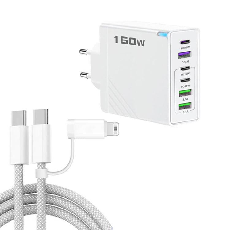 Caricabatterie rapido 160W con 3 porte Type-C e 3 porte USB