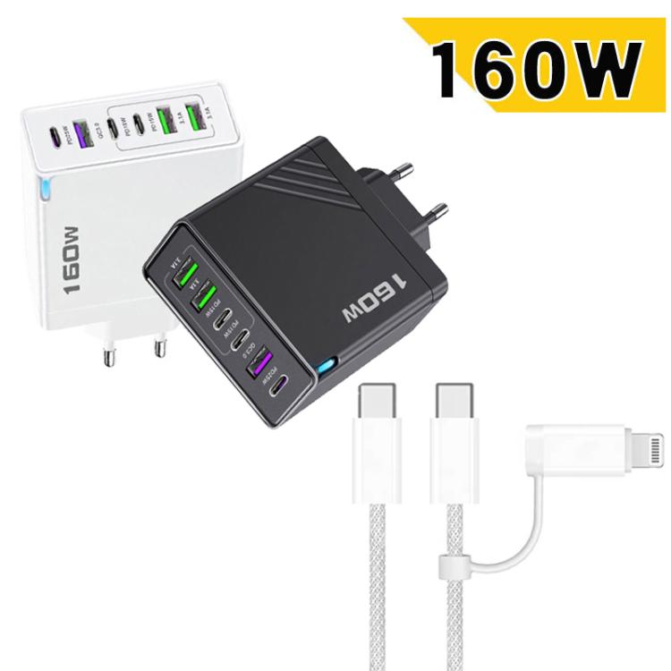 Caricabatterie rapido 160W con 3 porte Type-C e 3 porte USB