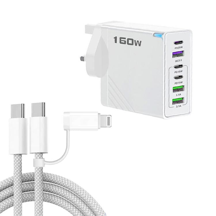 Caricabatterie rapido 160W con 3 porte Type-C e 3 porte USB