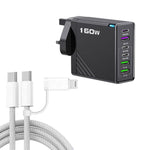Caricabatterie rapido 160W con 3 porte Type-C e 3 porte USB