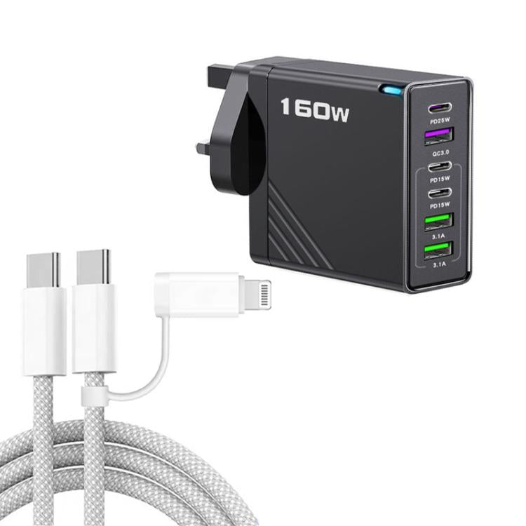 Caricabatterie rapido 160W con 3 porte Type-C e 3 porte USB
