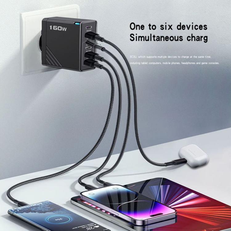 Caricabatterie rapido 160W con 3 porte Type-C e 3 porte USB