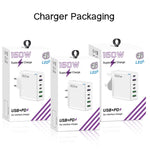 Caricabatterie rapido 160W con 3 porte Type-C e 3 porte USB