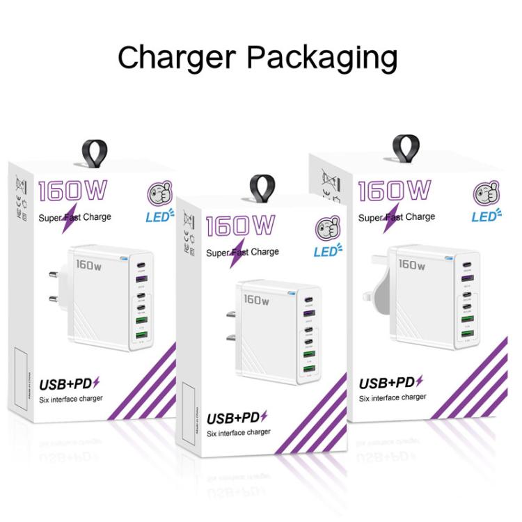 Caricabatterie rapido 160W con 3 porte Type-C e 3 porte USB
