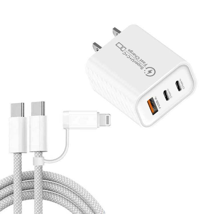 Caricabatterie USB 3.0 PD 25W con 2 porte Type-C e cavo