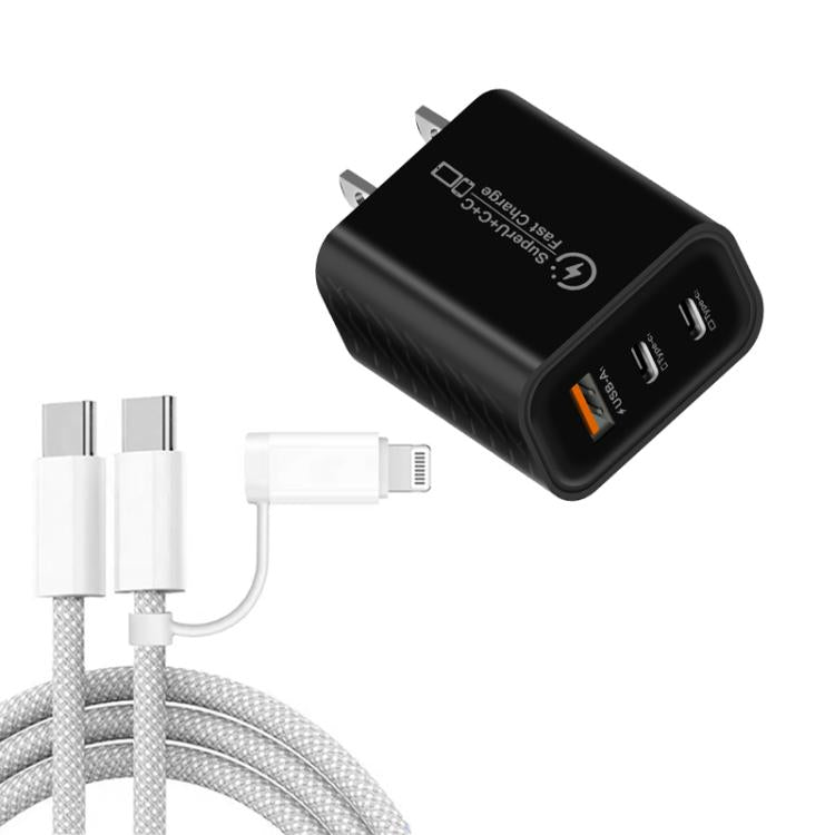 Caricabatterie USB 3.0 PD 25W con 2 porte Type-C e cavo