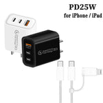 Caricabatterie USB 3.0 PD 25W con 2 porte Type-C e cavo