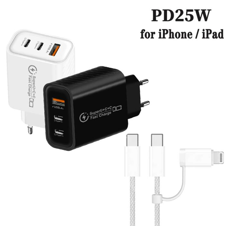 Caricabatterie USB 3.0 25W con 2 porte Type-C e cavo
