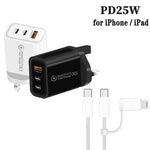 Caricabatterie USB 3.0 25W con 2 porte Type-C e cavo