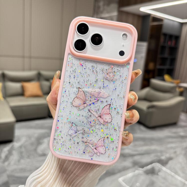 Custodia TPU glitter farfalla per iPhone 17 Pro Max