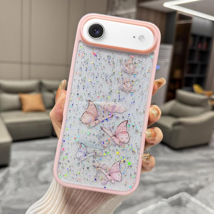 Custodia TPU glitter farfalla per iPhone 17 Pro Max