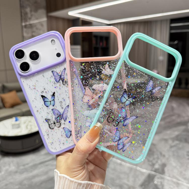 Custodia TPU glitter farfalla per iPhone 17 Pro Max
