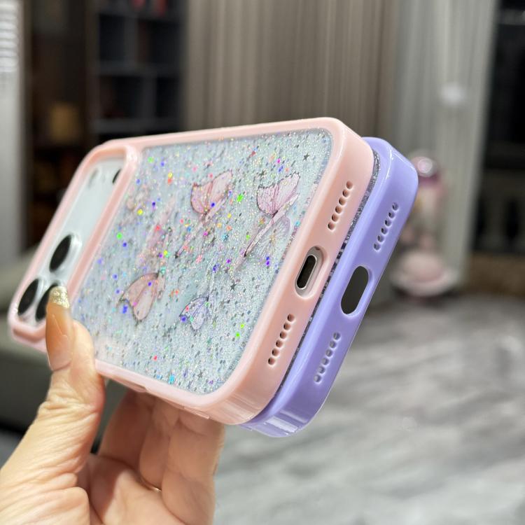 Custodia TPU glitter farfalla per iPhone 17 Pro Max