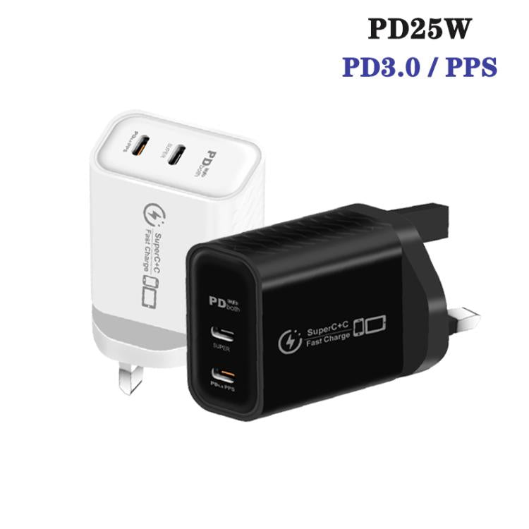Caricabatterie doppio 25W con porta Type-C e spina UK