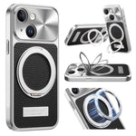 Custodia iPhone 13 con supporto magnetico effetto litchi