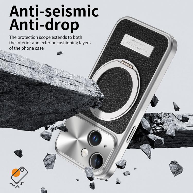 Custodia iPhone 13 con supporto magnetico effetto litchi