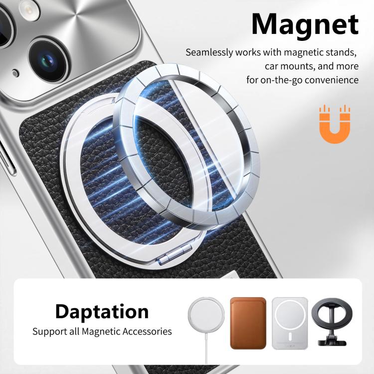 Custodia iPhone 13 con supporto magnetico effetto litchi