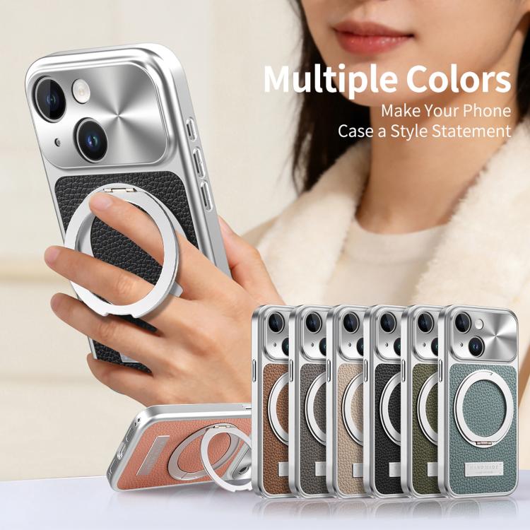 Custodia iPhone 13 con supporto magnetico effetto litchi